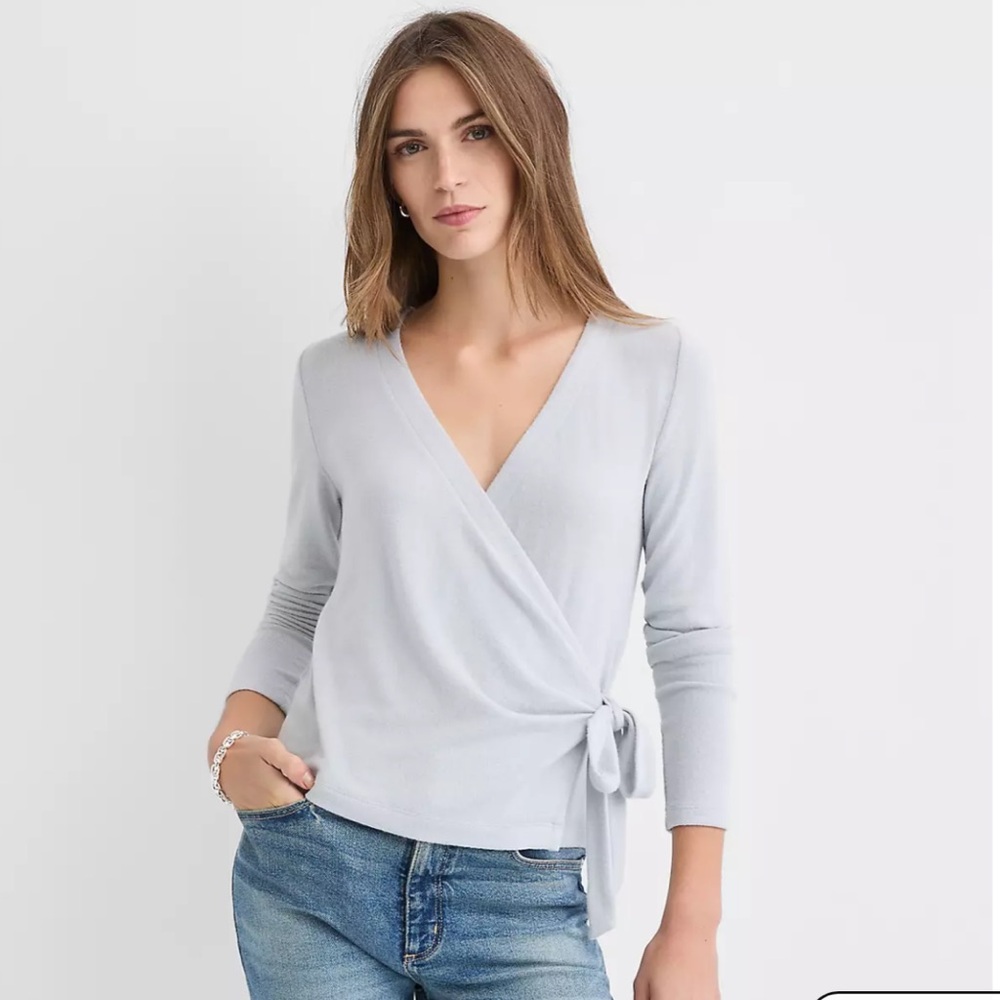 NWT LOFT Cozy Jersey Wrap Top, Silver Grey, Size Small